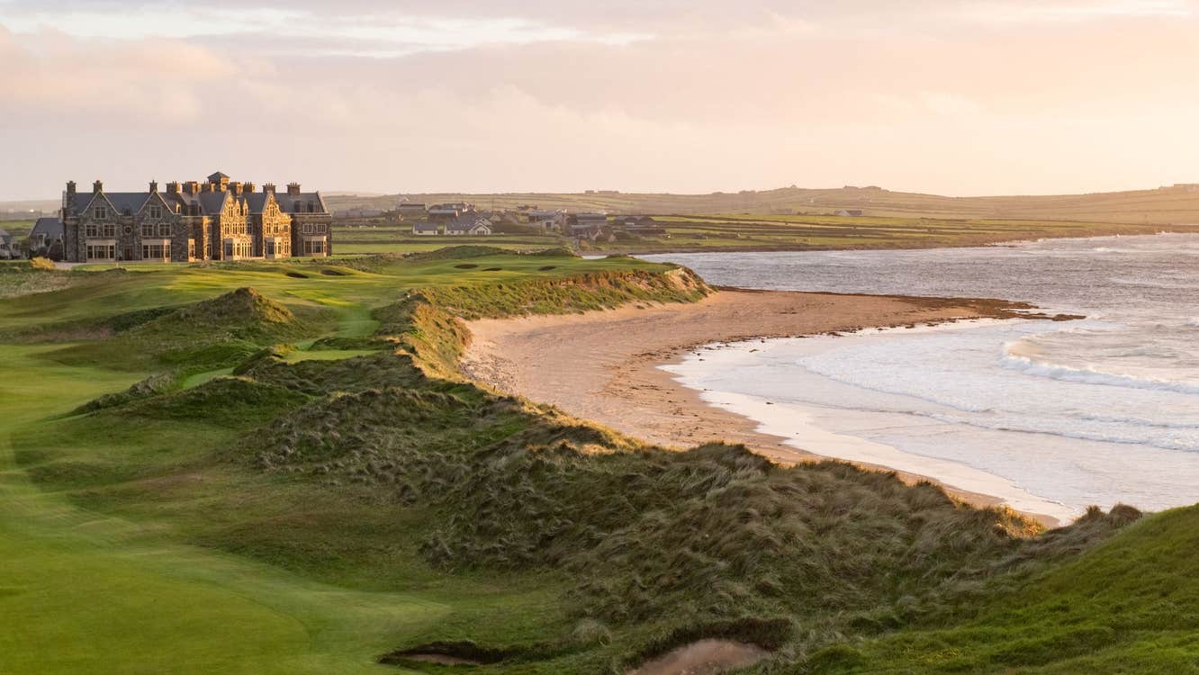 A coastal beach view of Trump International Golf Links Doonbeg