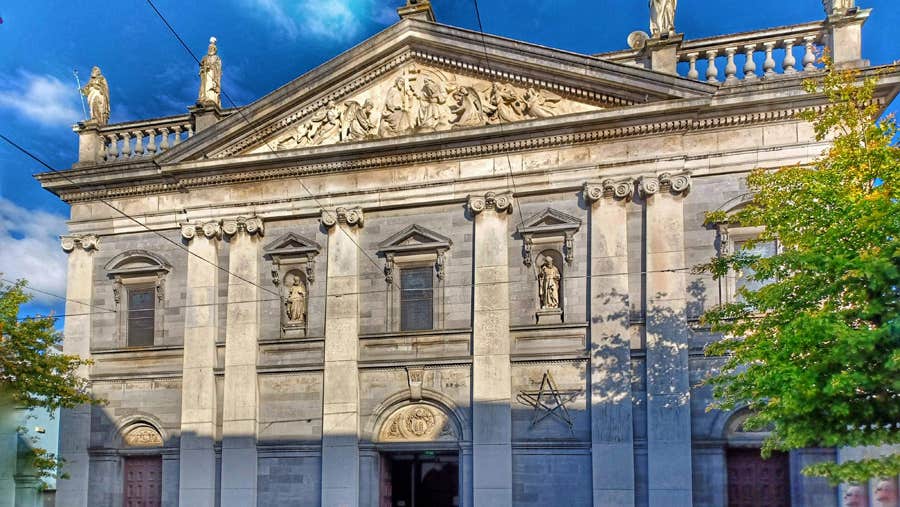 A view of the front exterior and entrance to the Cathedral of the Most Holy Trinity Waterford