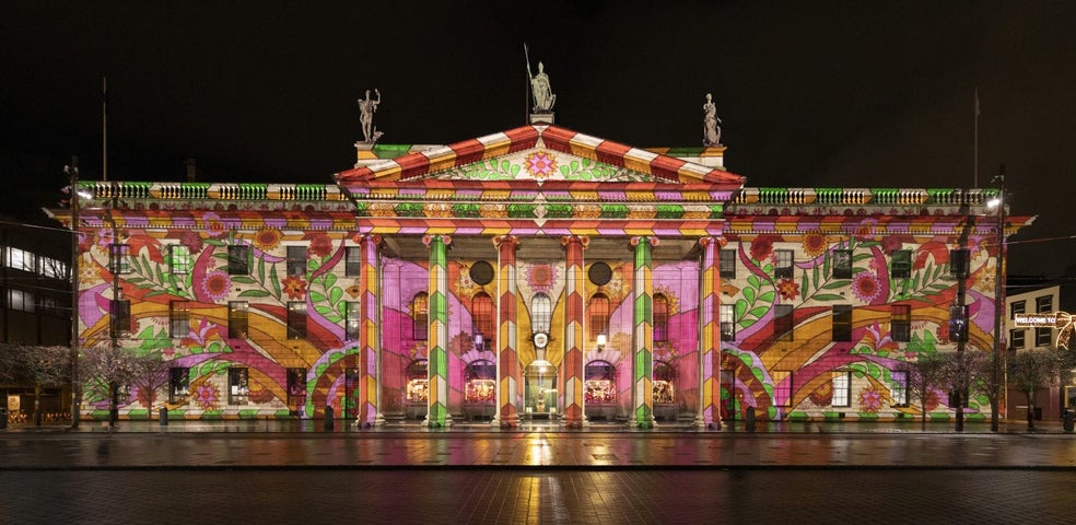 Dublin Winter Lights, The GPO lit up at night