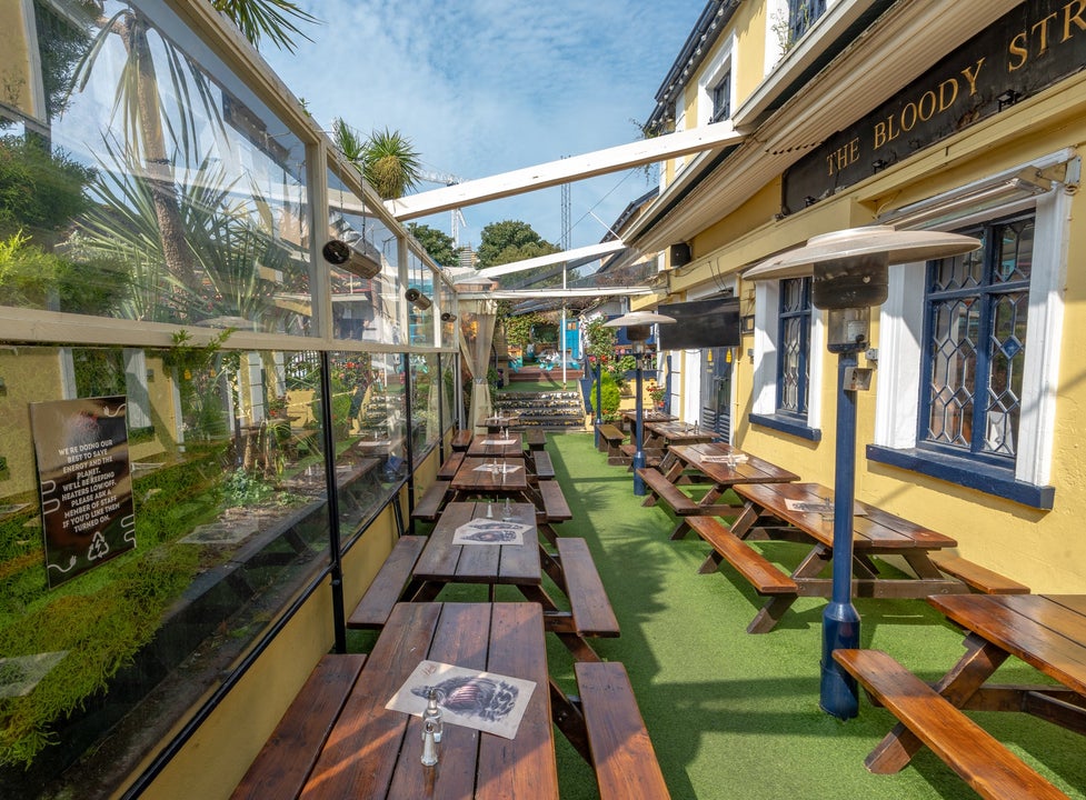 Exterior image of the beer garden at The Bloody Stream
