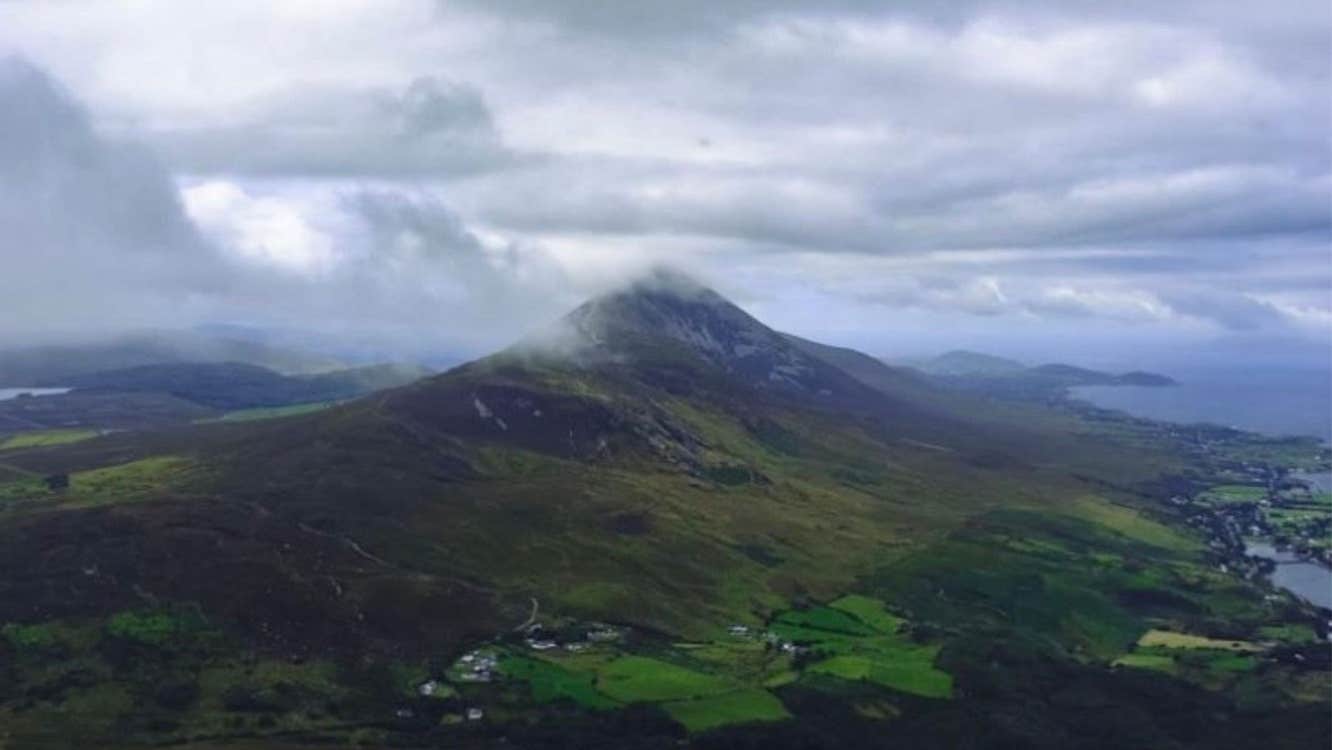 An aerial view of Croagh Patrick from the helicopter tour