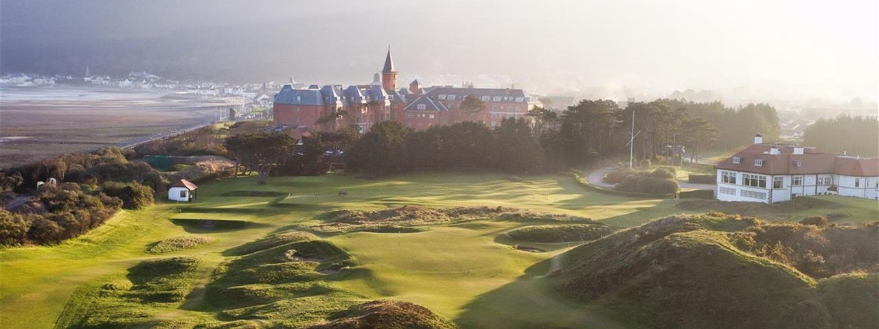 An aerial view over the Royal County Down Golf Club