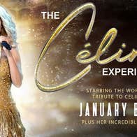 A woman in gold dress singing into handheld mic with one arm straight up in the air