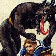 Vintage German postcard featuring Krampus