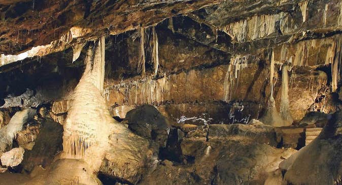 Stalactites and stalagmites inside Mitchelstown Cave