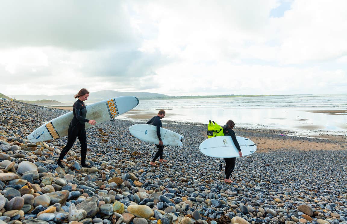 Surfers on Strandhill Beach in Sligo