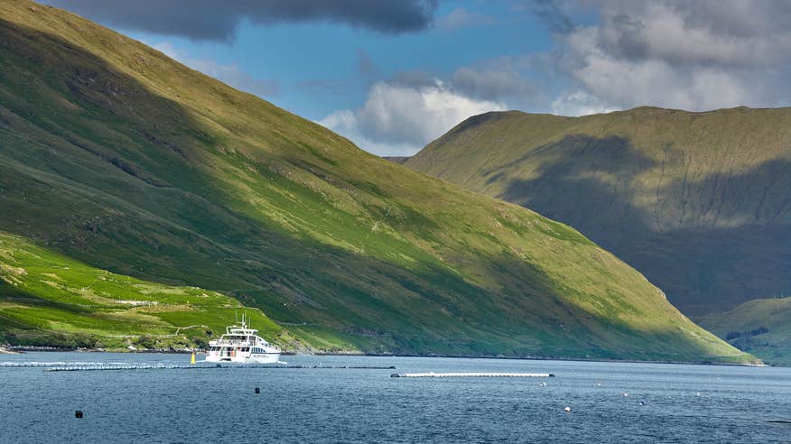 A boat in the water at Killary Harbour, Galway