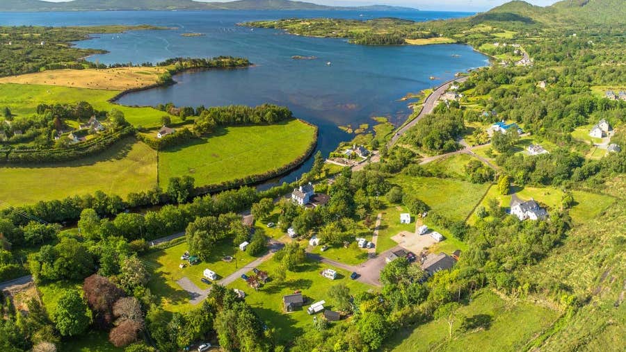 Aerial view of site overlooking Adrigole Harbour
