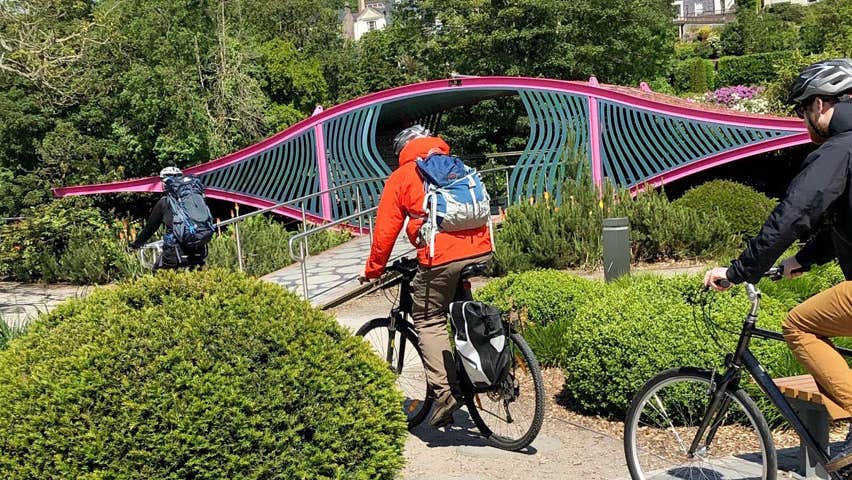Beyond The Glass Cork Cycle Tour with cyclists passing the Sky Gardens at Fitzgerald's Park