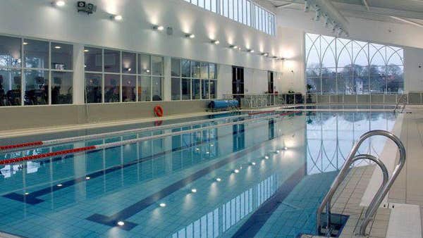 Indoor swimming pool with lane markings