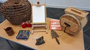 National Drawing Day at Turlough Park, a small collection of items on a table including pencils and a small easel with white paper