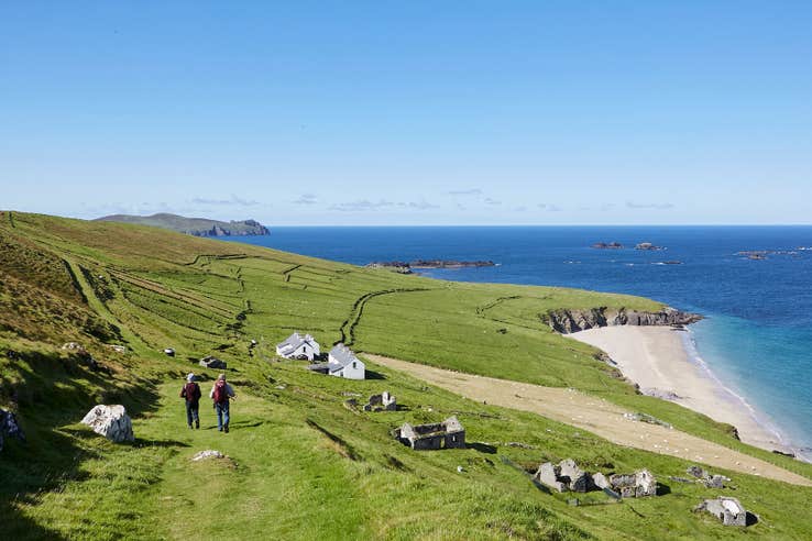 People walking on the Blasket Islands in Kerry
