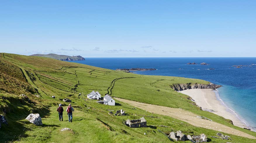 People walking on the Blasket Islands in Kerry