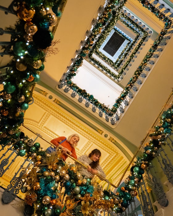 Two women at the Shelbourne Hotel in Dublin city during Christmas