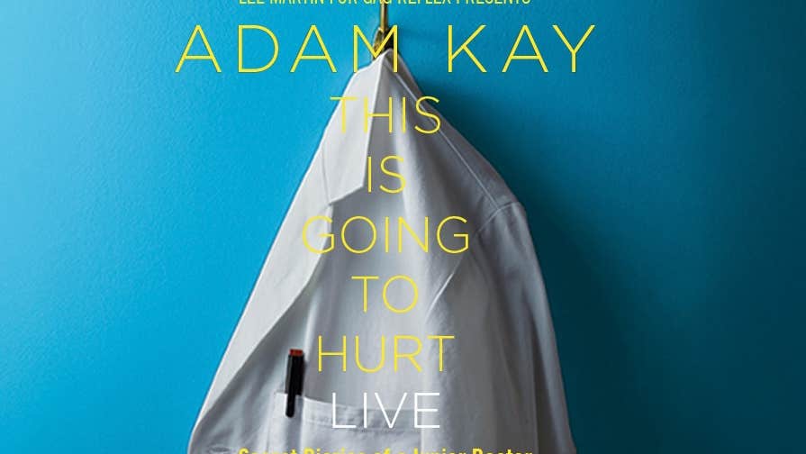 Adam Kay, This is Going to Hurt - a white doctor's coat hanging on a hook against a blue background.