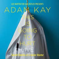 Adam Kay, This is Going to Hurt - a white doctor's coat hanging on a hook against a blue background.