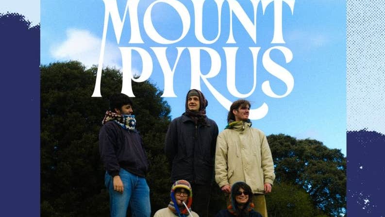 Dublin based musicians, Mount Pyrus - a group of 5 people, 2 seated at the front on grass, the others standing behind