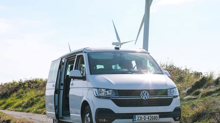 White Cookies Camper van out on the road