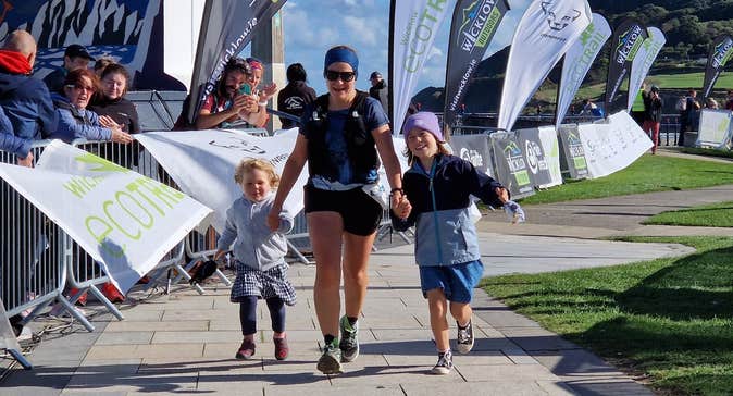 Family finishing up EcoTrail Wicklow at Bray Seafront