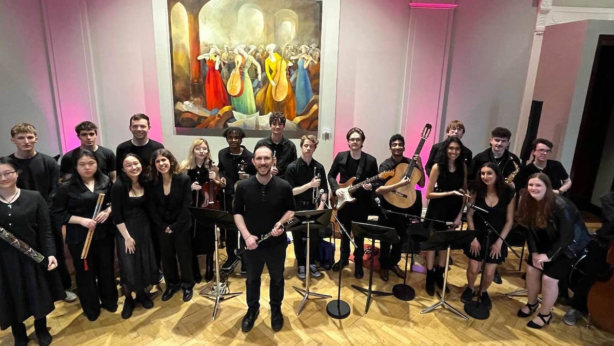 UCD School of Music, group of musicians with their instruments.