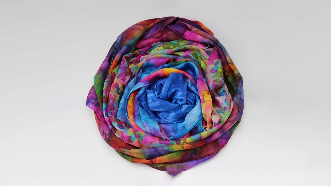 A multicoloured scarf made by Iseult Creative, Wicklow