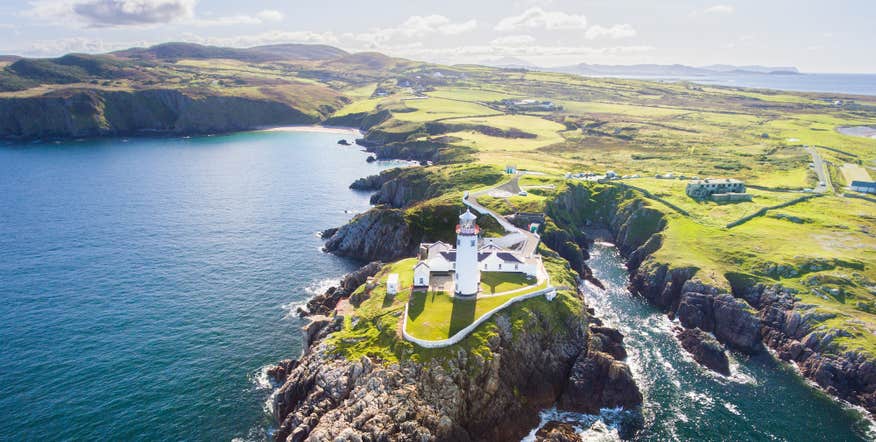 Aerial view of Fanad Head Lighthouse in County Donegal