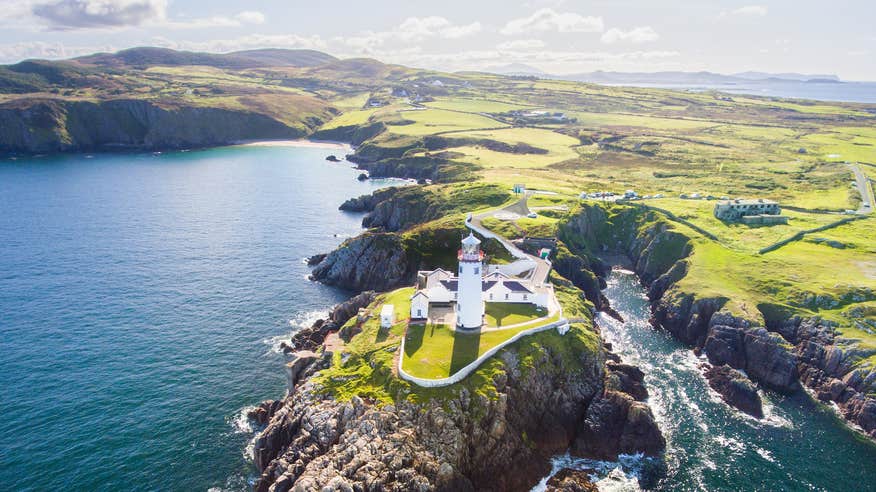 Aerial view of Fanad Head Lighthouse in County Donegal