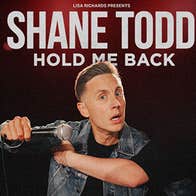 Shane Todd - Hold Me Back, a man with questioning expression is holding up a mic horizontally in front of him.