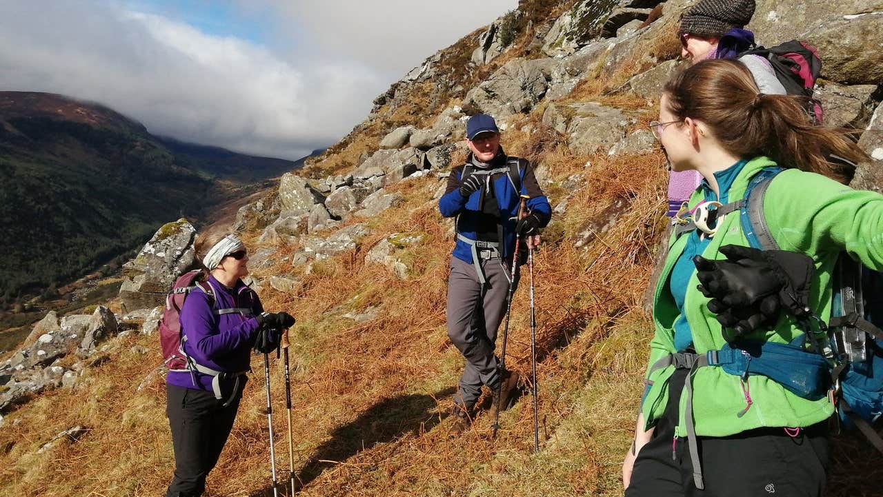 A group of hillwalkers on a mountain