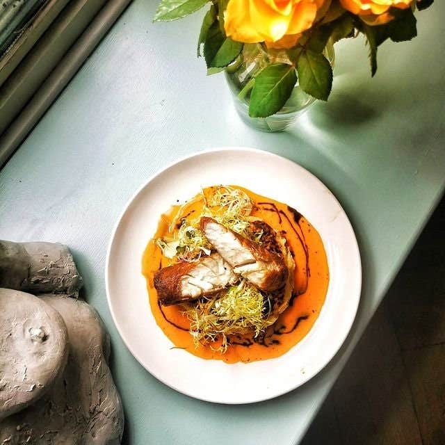 Aerial image of a plate of food from 360 Cookhouse in Dungarvan, County Waterford.