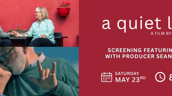 Banner poster for A Quiet Love film with couples holding hands or kissing