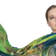 Hazel Bramber Studios handpainted Ladies in Lime silk scarf
