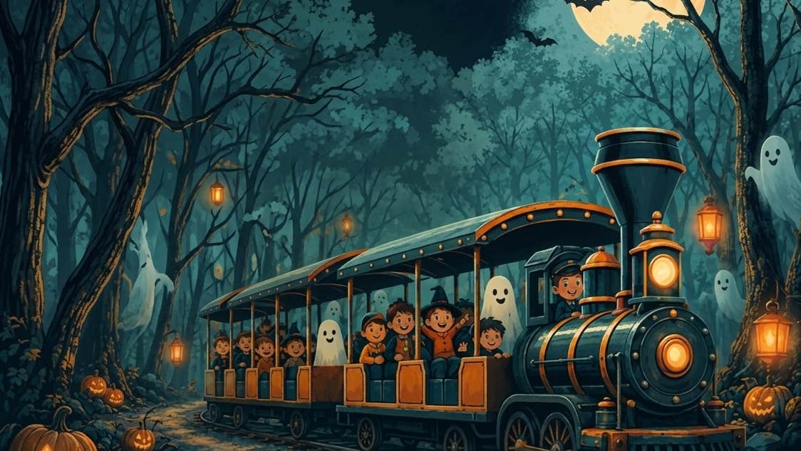Cartoon image of Halloween Train at Beyond the Trees Avondale