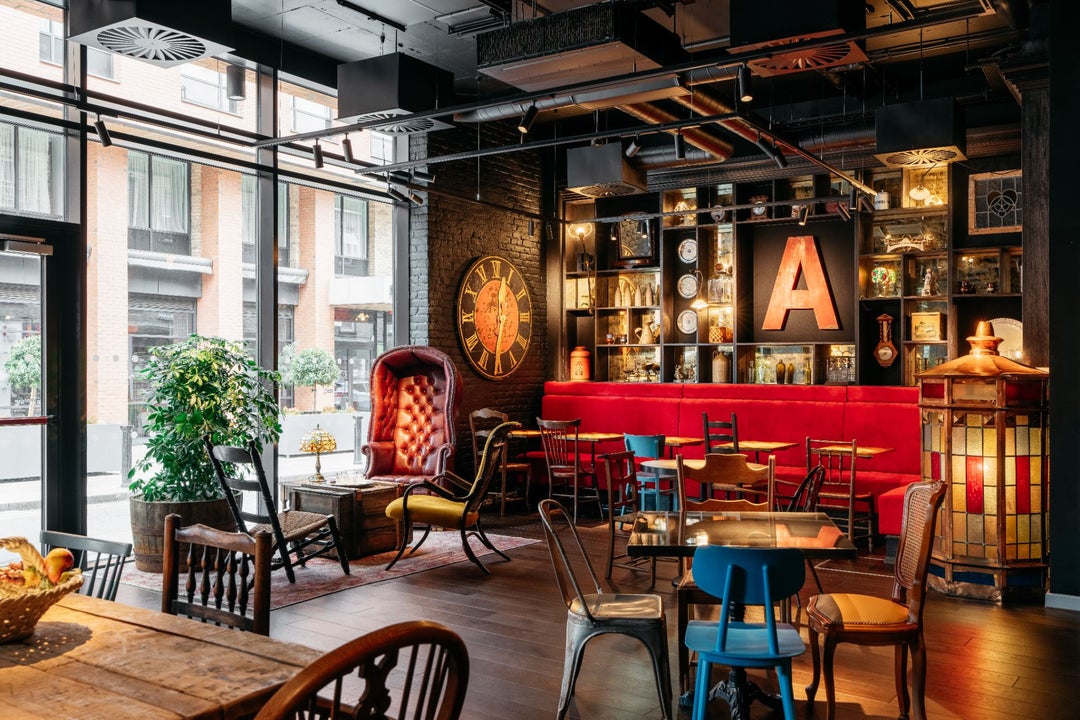 Seating area with tables and chairs