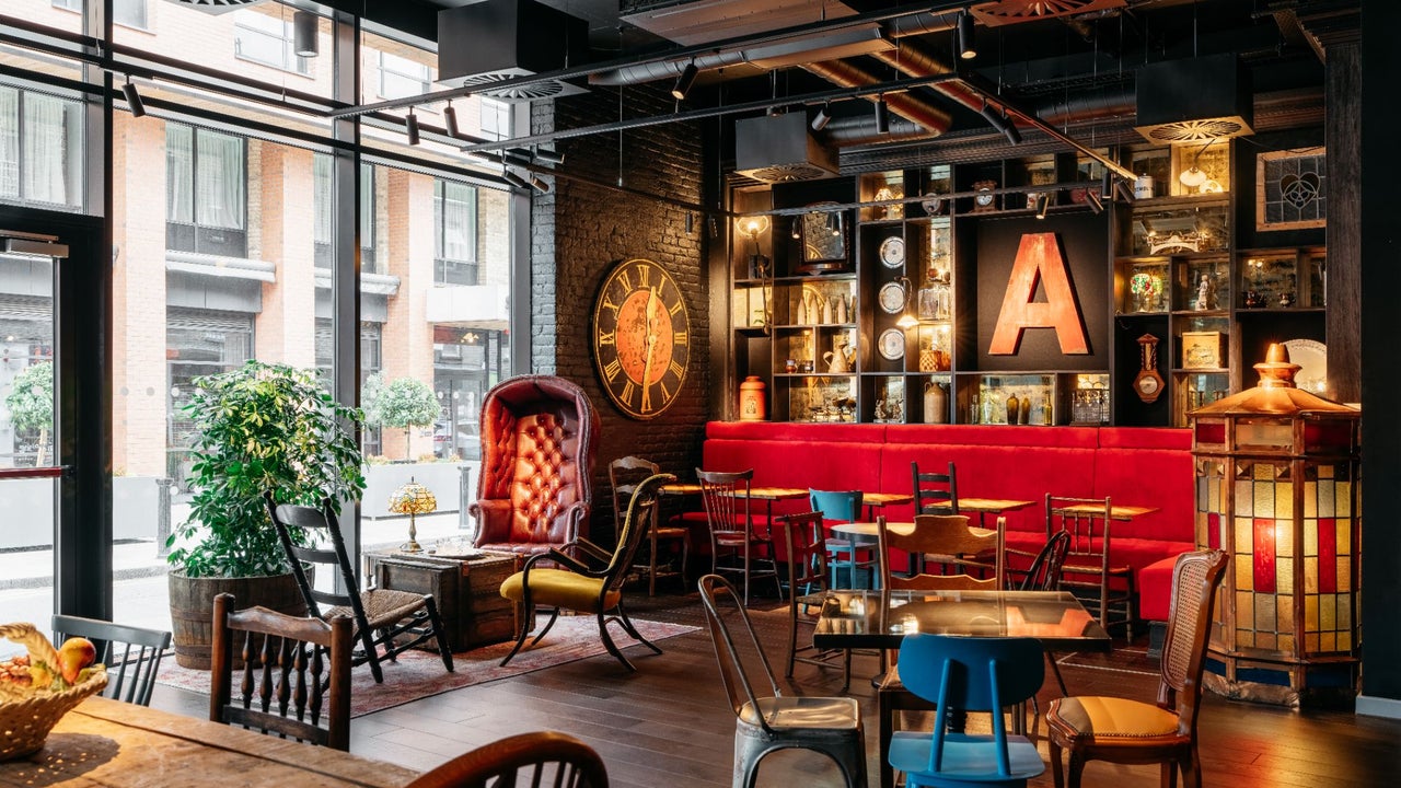 Seating area with tables and chairs
