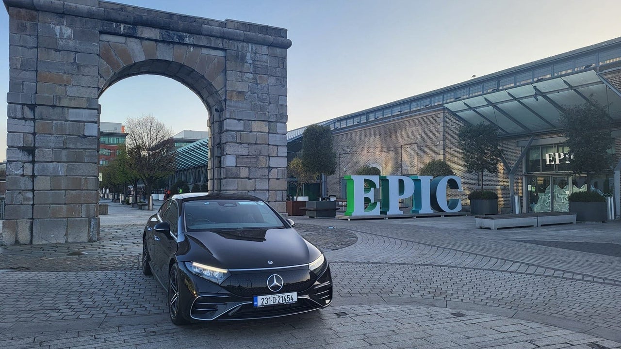 A Top Hat Chauffeurs car parked outside EPIC The Irish Emigration Museum