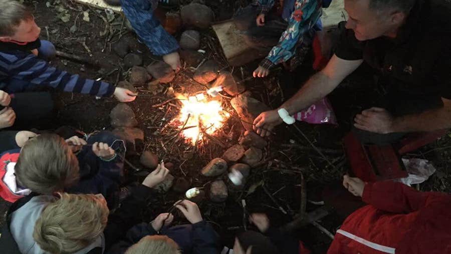 Group around campfire