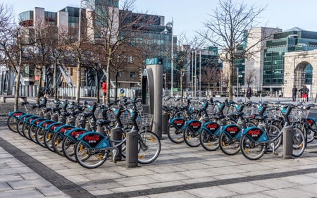 Dublin Bay Bicycle Tour view of rows of bicycles for rental in the city