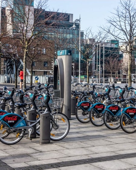 Dublin Bay Bicycle Tour view of rows of bicycles for rental in the city