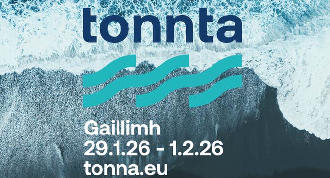 Tonnta Festival 2026, Banner Logo - looking down on waves breaking on a grey beach