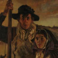 In 'The Aran Fisherman and his Wife', a strong sense of realism pervades as Keating pays homage to their way of life. The steadfast gaze of the fisherman dominates the painting and draws attention to the monumental treatment of the figures