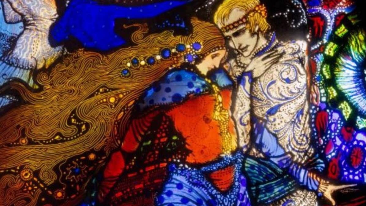 A close-up image of Harry Clarke's 'A Meeting'
