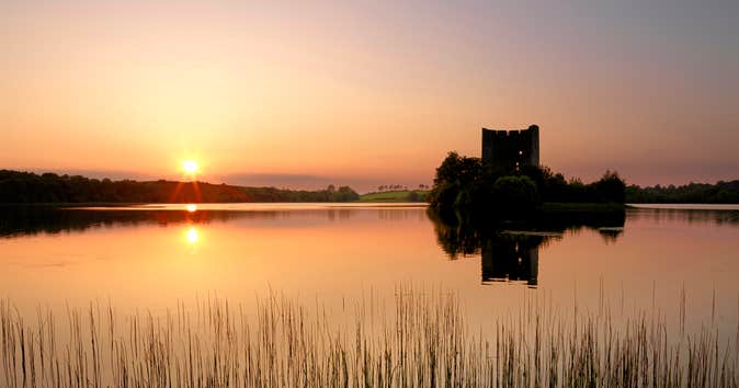 Clough Oughter Castle in County Cavan at sunset