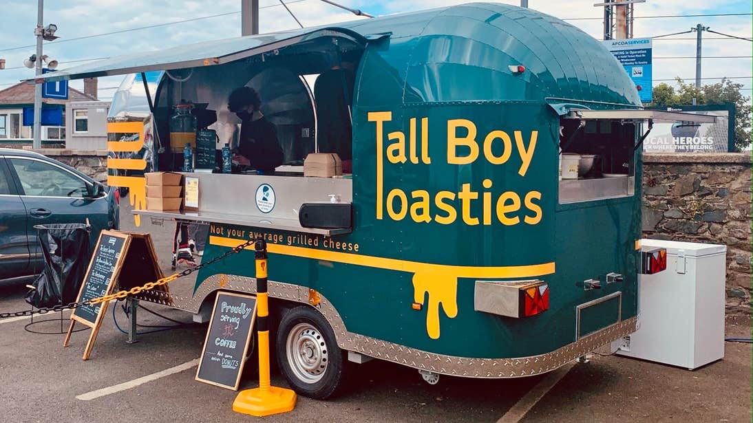 A green food truck called Tall Boy Toasties, Greystones, Wicklow
