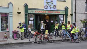 Image of cyclists outside Bike Hire Shop