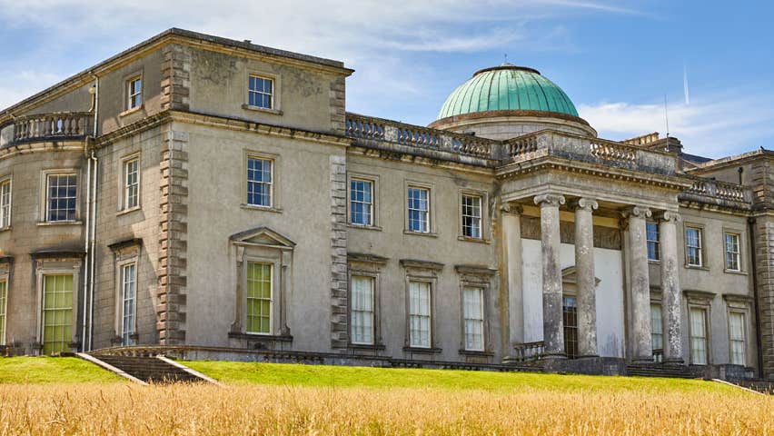 View of the front of the house and lawn at Emo Court