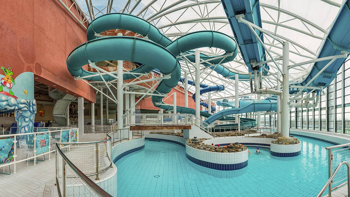 AquaZone at the National Aquatic Centre interior slide and lazy river