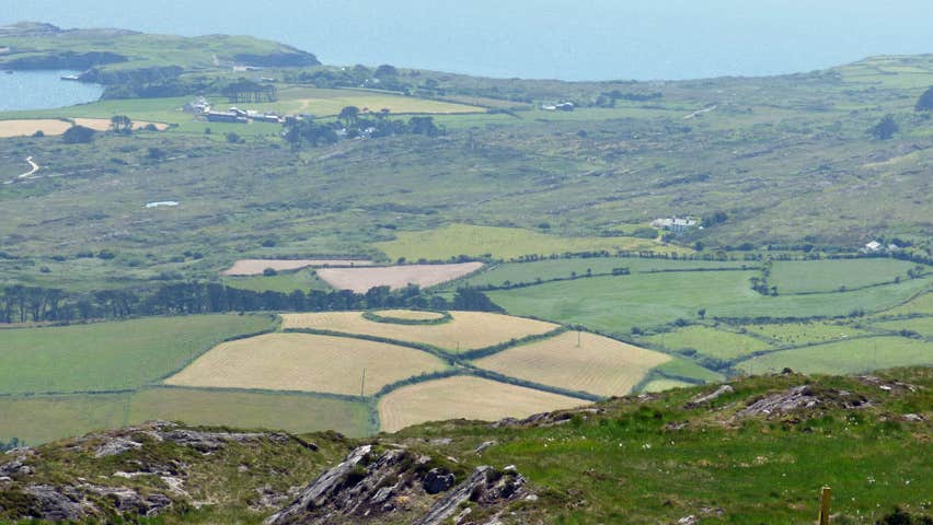 View over West Cork countryside out towards the sea