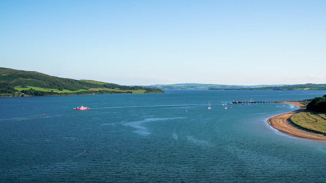 Aerial image of boats sailing in Rathmullan in County Donegal.