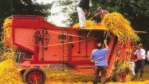 A heritage hay bailer at Tullyboy Farm